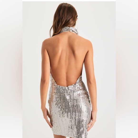NWT Sequin Halter Backless Mini-Dress - Picture 2 of 6